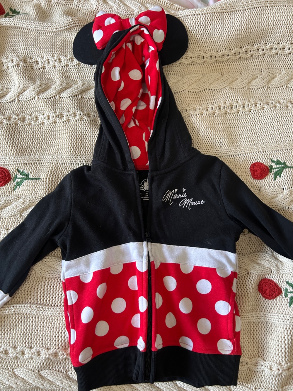 Disney Black Hoodie with Red & White Polka Dot Lined Hood